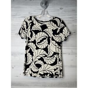 Croft & Barrow‎ Shirt Womens Small Black White Leaf Print Classic Tee Cotton Top